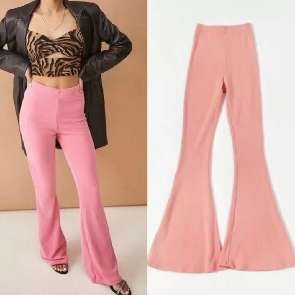 Urban Outfitters salmon pink Ryan Out From Under ribbed flare knit pants